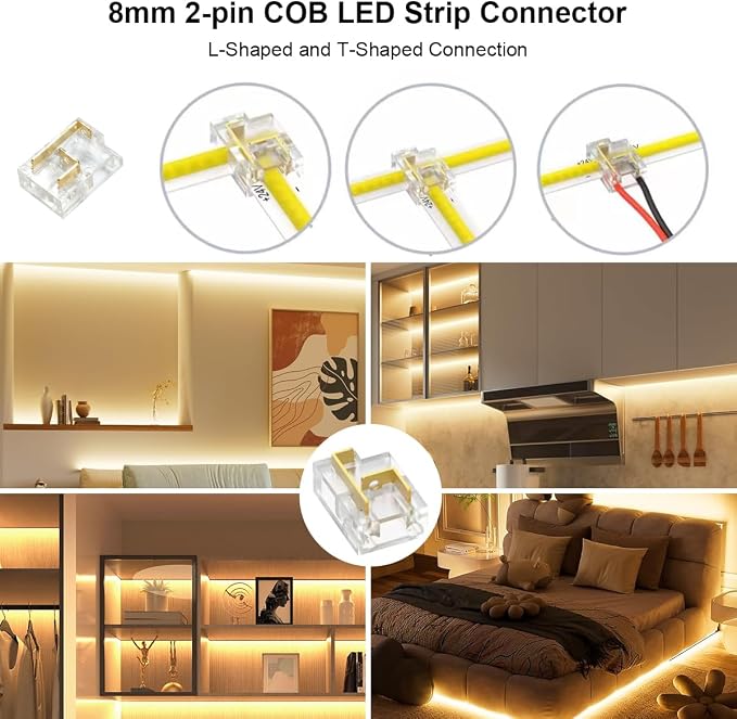 65.6ft COB LED Strip Light with Remote, 3000K Dimmable Bright Warm White Led Lights Strip, Flexible DC24V Led Tape Light for Bedroom, Kitchen, DIY Lighting (2 Rolls of 32.8ft)
