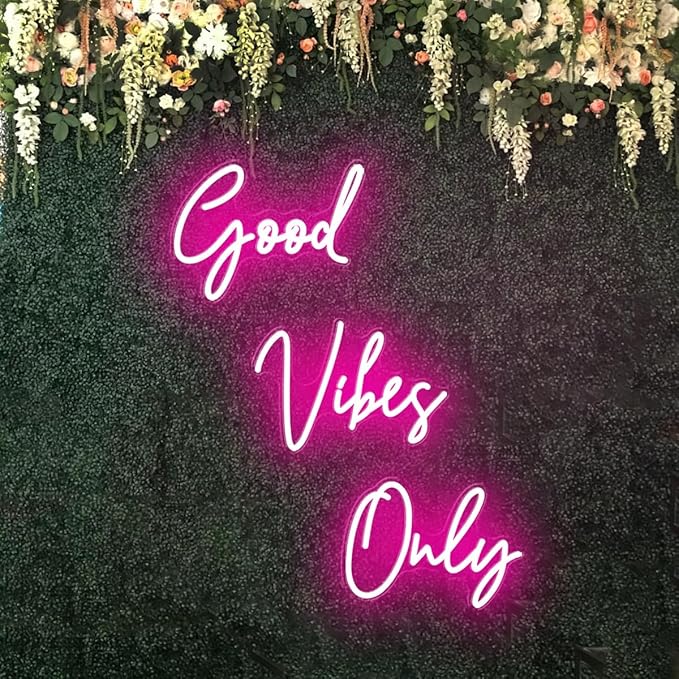 Super Large Good Vibes Only Neon Signs for Wall Decor, 57 Inch Good Vibes Only Neon Sign Large with Remote Dimmer, Neon Light Sign for Living Room Wedding Christmas Party, Bar, Club Decor, Hot Pink