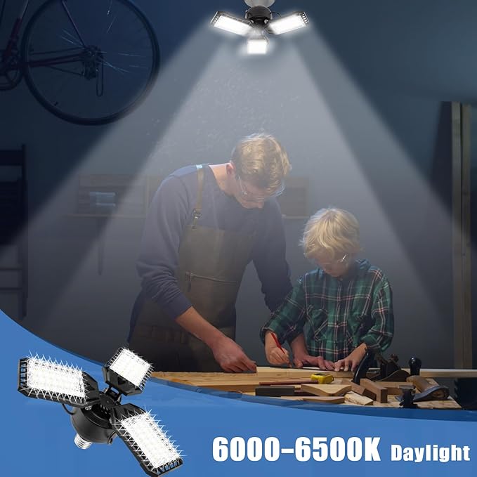 LED Garage Lights 1 Pack -80W, 8000LM 6500K Led Shop Light with 3 Deformable Panels, Basement Barn Light Garages Ceiling Lights, E26/E27 for Garage, Warehouse, Shop, Basement