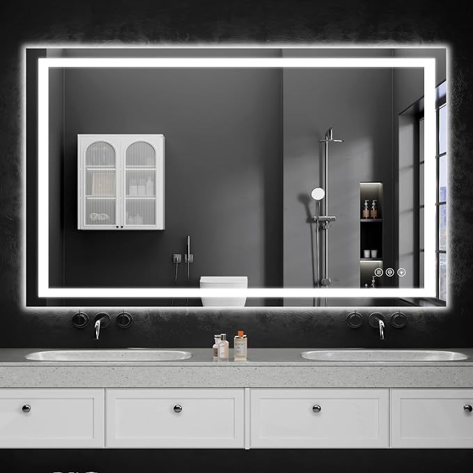 LED Bathroom Mirrors 40"x48" Bathroom Mirror with Lights for Wall, Backlit + Front Lit, 3 Colors, Anti-Fog, Dimmable Brightness for Vanity,Bathroom, Entryway, Living Room