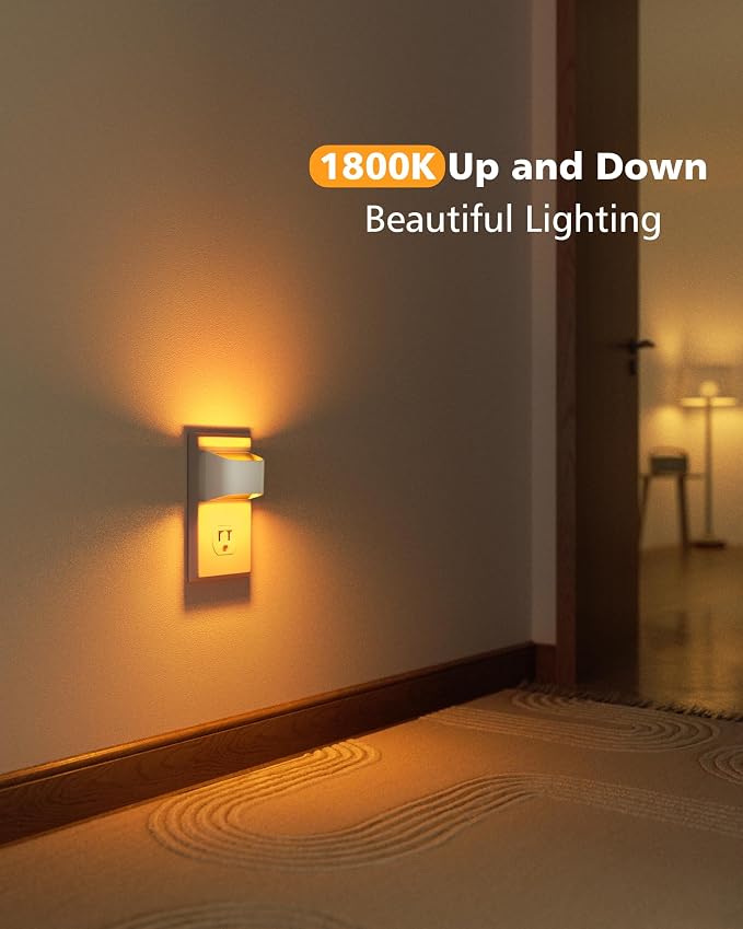 VOLISUN Amber Night Light, 4 Pack Up and Down LED Night Light with Dusk to Dawn Light Sensor, 1800K Night Lights Plug into Wall for Hallway, Bedroom, Bathroom, Kitchen White