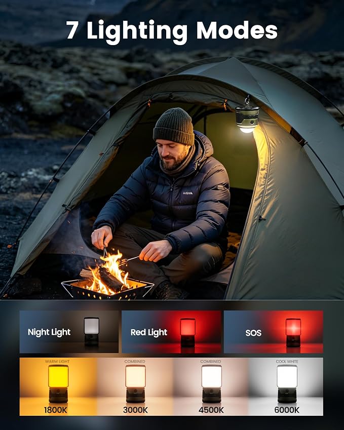 Glocusent 1200LM LED Camping Lantern Rechargeable, 7 Light Modes, 5000mAh Power Bank, IP45 Waterproof, Perfect Lantern Flashlight for Hurricane, Emergency, Power Outages, Home, USB C Cable Included