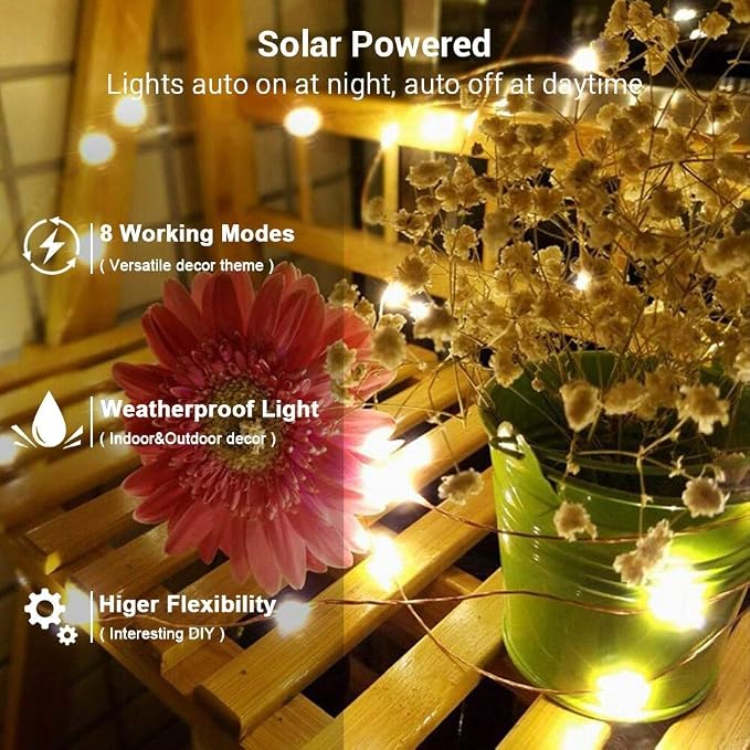 Brizled Solar Fairy Lights Outdoor, 2 Pack 200 LED 66FT Solar String Lights | 8 Mode; Warm White; Waterproof; Twinkle Solar Powered Lights Outside Starry Mini Light String for Christmas Garden Party Tree