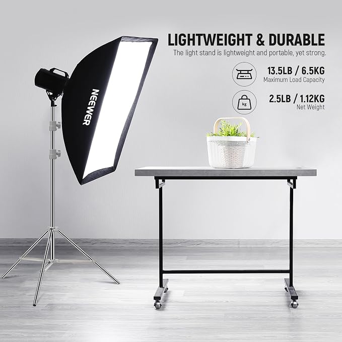NEEWER Upgraded 75"/190cm Light Stand Stainless Steel Spring Loaded, Foldable Photography Tripod Stand with Stronger Tube Joints for Strobe Softbox LED Ring Light, Max Load 13.5lb/6.5kg, ST-190SS | Foldable, Photography Tripod Stand, Stronger Tube Join...