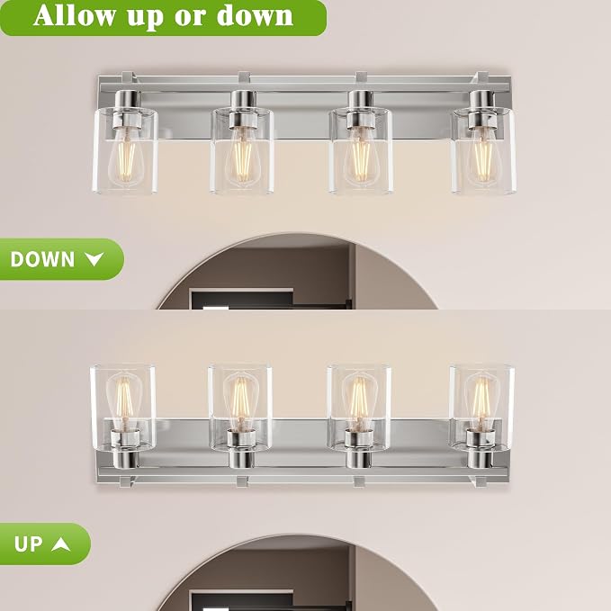 Bathroom Vanity Light,4 Light Nickel Light Fixture with Thickened Clear Glass Shade, 21 inch Dimmable Modern Wall Sconce, Bathrooms Vanity Light Over Mirror for Bathroom