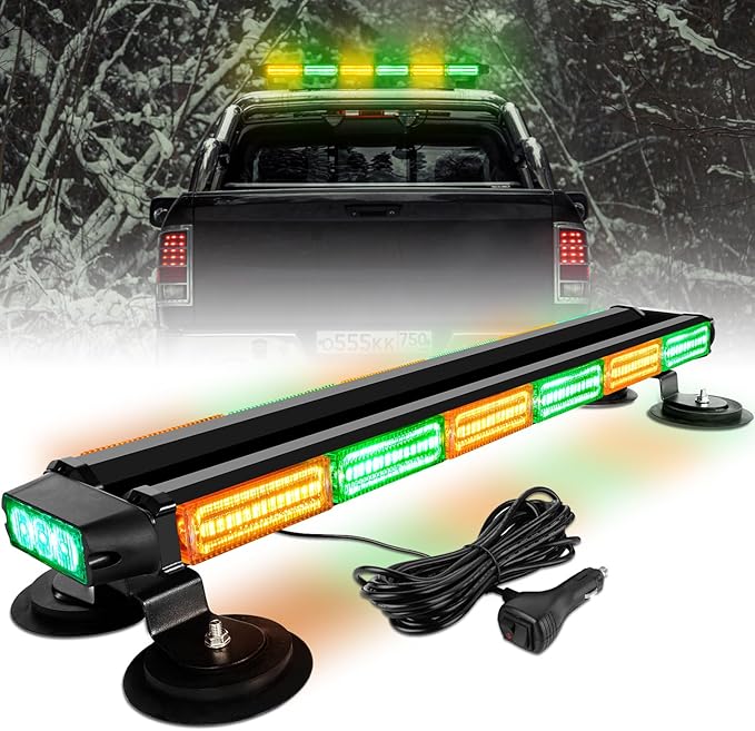 ASPL 26inch 126 LED Rooftop Emergency Strobe Lights Bar Double Side Flashing Safety Warning Traffic Advisor Light Bar Hazard Snow Plow Light for Trucks Vehicles Construction Tow Pickup(Amber/Green)