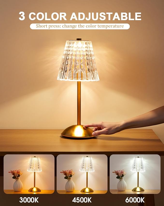 Nusogon 4 Pack Rechargeable Cordless Table Lamp, Touch Control Desk Lamp | 3 Color Dimmable LED Gold Small Lamp for Bedroom Bedside Restaurant Kitchen Home Decor