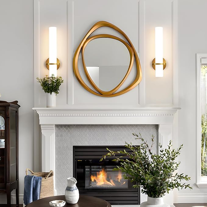 AIJIASI Wall Sconces - 15 inch Gold Wall Sconces Set of Two Modern Bathroom Sconce 15W Dimmable LED Wall Sconce Light with Acrylic Lampshade, Bathroom Vanity Light for Mirror Living Room Hallway 3000K