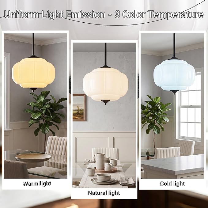 LOUSACE 15 in White Milk Glass Ceiling Light Fixture, Semi Flush Mount Vintage Milk Glass Pendant Light for Kitchen Island Hallway Bedroom Dining Room, LED Bulb Included