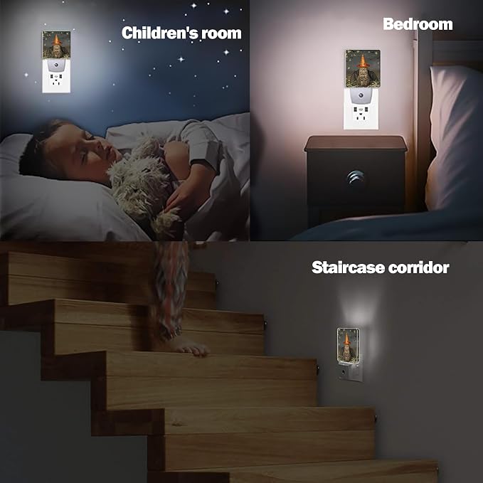 Halloween Decorations Cat Night Light, Bat Wings Plug into Wall with Dusk to Dawn Light Sensors, Warm Nightlights for Bedroom, Bathroom, Hallway, Kitchen, Gifts Ideal for Boys Girls Women Men