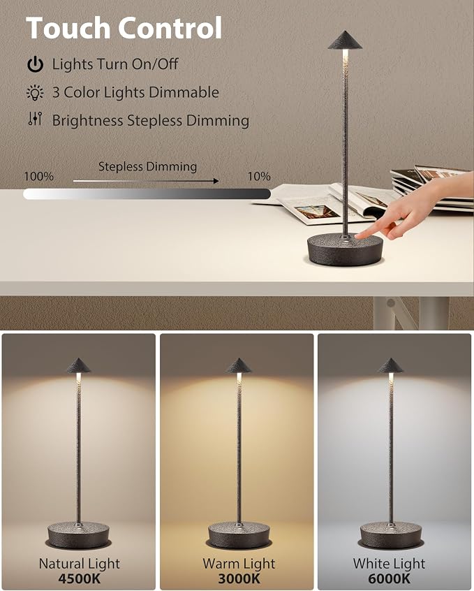 Cordless Table Lamps Rechargeable 6000mAh Battery Operated LED Desk Lamp | Outdoor Waterproof Portable 3 Color Touch Dimmable Table Light for Patio Restaurant Dining Home Set of 2 Glacier Khaki