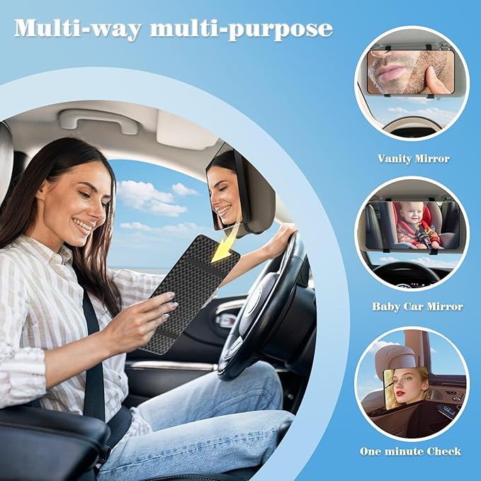 Large Car Visor Mirror,10" Vanity Makeup Mirror Wide View, Lightweight Car Makeup Mirrors for Large Sun Visor, Vehicle Accessories with Secure Reinforced Flexible Mount