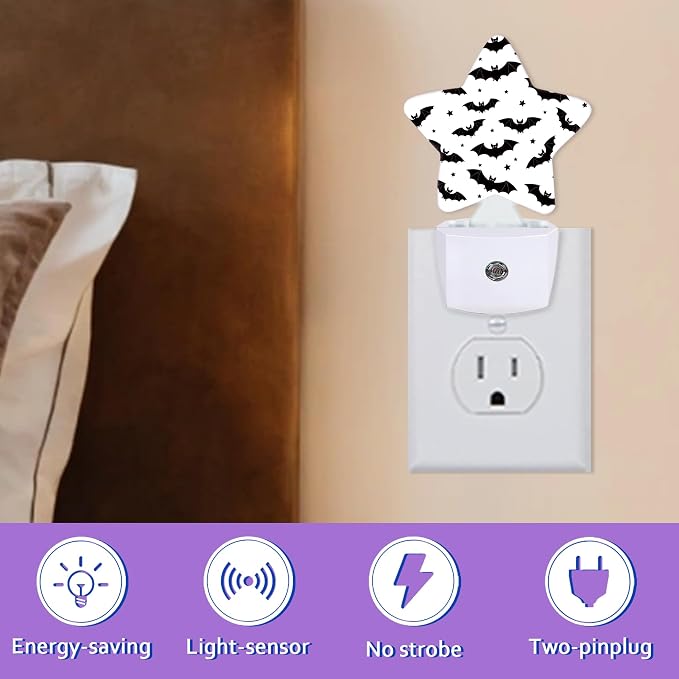 Black Bat Night Light for Kids,Gothic Night Lights Plug Into Wall, Lightweight Dusk to Dawn Light Sensor Warm Nightlights for Girls Boys Bedroom Nursery Basement