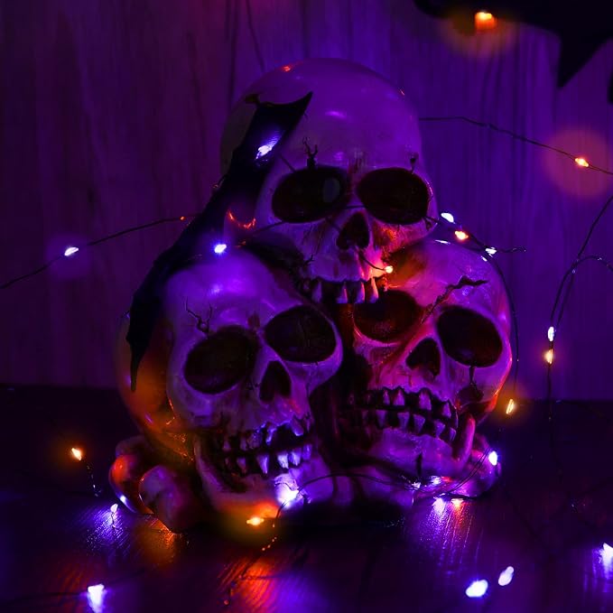 Lomotech Orange Purple Halloween Solar Lights, 2 Pack Total 66ft 200 LED | Solar Fairy Lights, Waterproof Outdoor Twinkle Lights with 8 Modes for Garden, Porch, Trees, Halloween Decor (Black Wire)