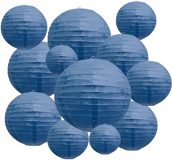 20Pcs Navy Blue Paper Lanterns for Parties, 6” 8” 10” 12” Chinese Asian Hanging Round Paper Lanterns for Birthday Wedding Halloween Christmas Home Decor Party Decor