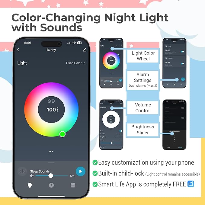 Bumble & Bright Kids Sleep Trainer with App Control - OK to Wake Clock for Kids Ages 4+, Color-Changing Night Light, Alarm & Sound Machine, Simple 1-Routine Setup, Free App, USB-C
