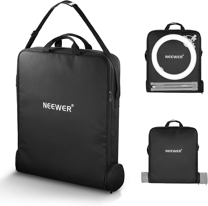 NEEWER 18" Ring Light Carrying Bag with Separate Storage Bag Expandable for 30.7"/78cm Folded Light Stand Tripod, 23.6"x22.8"/60x58cm Lightweight Nylon Protective Bag for Ring Light with Stand, RU-009