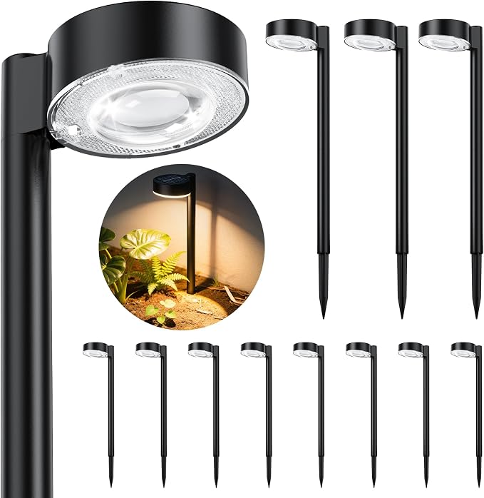 12 Pack Solar Pathway Lights Outdoor, Solar Powered Landscape Path Light with Larger LED Lens, Brighter Up to 12 Hrs Waterproof Outdoor Solar Light for Yard Garden Walkway Driveway Sidewalk