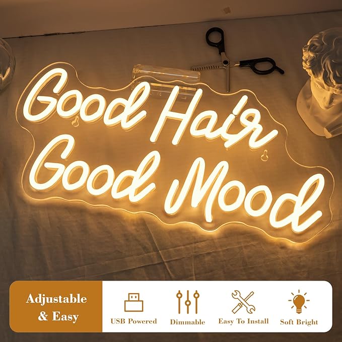 WX&YH Good Hair Good Mood Neon Sign Hair Salon Led Sign for Wall Decor Haircut Neon Lights for Business Barber Shop Store Hair Salon Neon Sign Lights Decor Gifts for Women