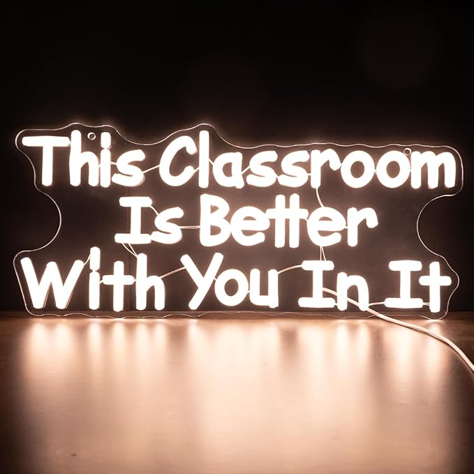 This Classroom Is Better With You In It Neon Signs, Dimmable Neon Light Library for Wall Decor Motivational Book Classroom LED Signs, Reading Corner Decor Christmas Gifts 16.14 x 7.09 Inch