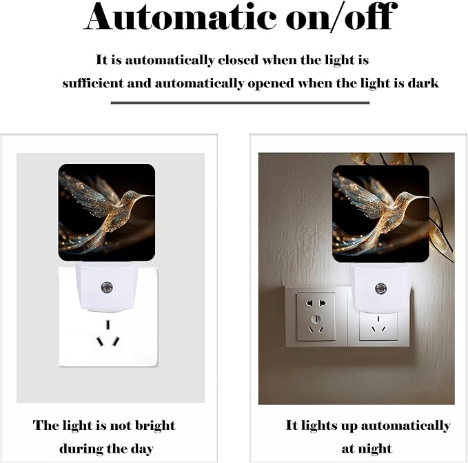 Hummingbird Night Light,Plug-in Night Lights with Dusk-to-Dawn Sensor for Stairway,Hallway,Bedroom Sleep Friendly Ideal for Women/Girls/Boys Gift,0.5w
