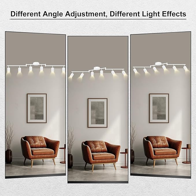 Track Lighting Kit LED, Track Lighting Fixtures Ceiling, 44.3" White 6 Light Ceiling Light for Kitchen, Flexible Spotlight with Rotatable Head, Industrial Wall Light for Hallway(GU10 Socket, NO Bulb)