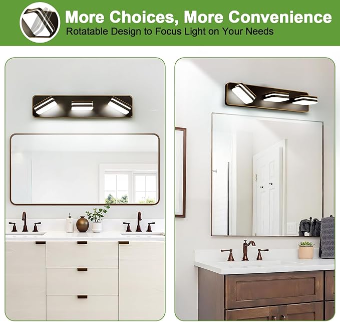 360° Rotate LED Bathroom Vanity Light Fixtures, 1300LM Acrylic Brown and Gold Vanity Lights for Bathroom, Modern Wall Lighting Fixtures Over Mirror Kitchen Living Hallway (Natural White Light 5000K)