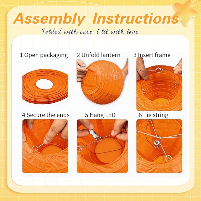 Chinese Paper Lanterns - Pack of 10, 10-Inch Yellow/Orange Hanging Lights for Birthday Party Decorations, Ceiling Decor, Rainbow Classroom, Wedding, and Home Party