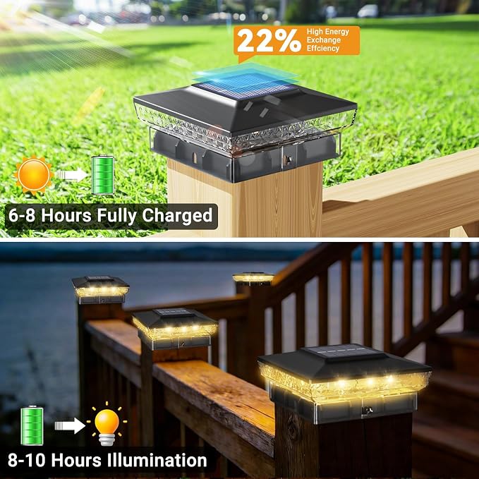 btfarm 4x4 Solar Post Cap Lights Outdoor, 2 Modes 16 LED Fence Deck Post Lights, 18 Pack Waterproof Black Solar Powered Lighting Outside Fit 4x4 3.5x3.5 Wooden/Vinyl for Porch Patio Garden