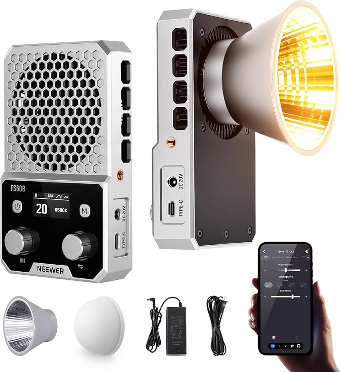 NEEWER FS60B 60W Compact Pocket Bi Color LED Light with APP/Panel Control | COB Continuous Output Lighting, 2700K-6500K, CRI96+, Portable for Professional Studio Photography, Video Recording