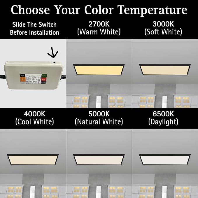 Ultralux Framed 1x4 Surface Mount LED Panel Dimmable 5CCT Matte Black 1Pk | 4000 lumens, 120-degree beam, CRI>80, 48.5 x 12.5 x 1.2 in, aluminum, fits junction boxes, over 50,000 hours