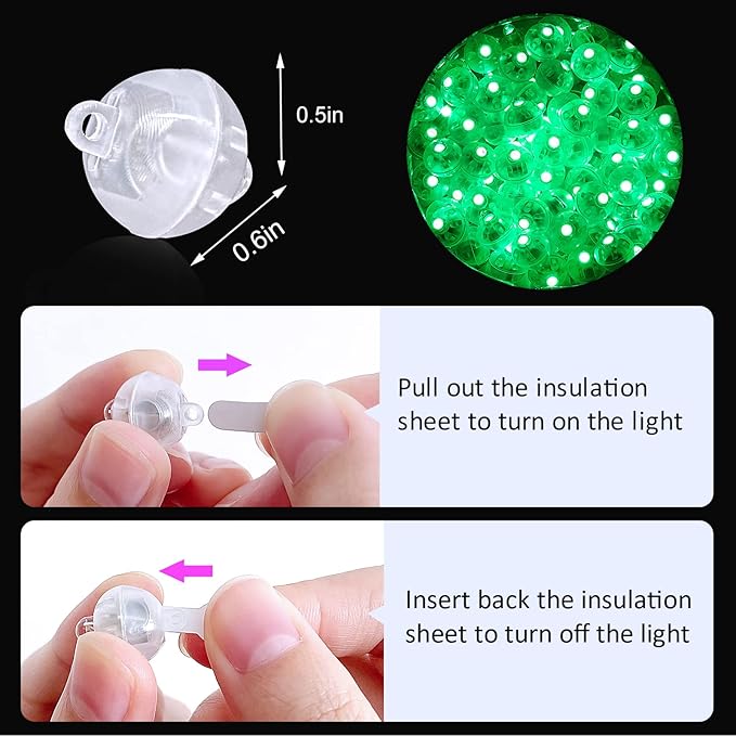 ZGWJ 100PCs Green Balloon Lights Mini, Battery Powered, Long Standby Time Waterproof Tiny Led Round Flash Light for Paper Lantern Balloon Party Easter Eggs Wedding Christmas Halloween Decorations