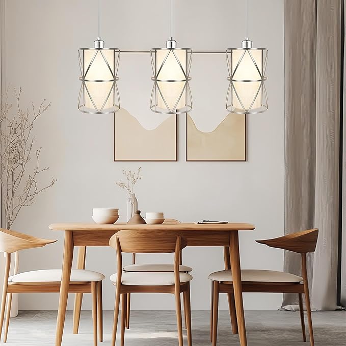 7"×10" Modern Pendant Lights Kitchen Island - Adjustable Height Brushed Nickel Kitchen Pendant Lights with Linen Shade, UL Certified Pendant Lighting for Dining Room, Entryway