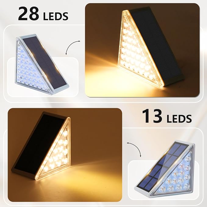 VOLISUN Solar Step Lights for Outside 12 Pack, Solar Stair Lights Outdoor | Waterproof IP67,28 LED,1200 mAH Outdoor Step Light,Outdoor Decor for Garden Stair, Deck, Front Step, Front Porch,and Patio
