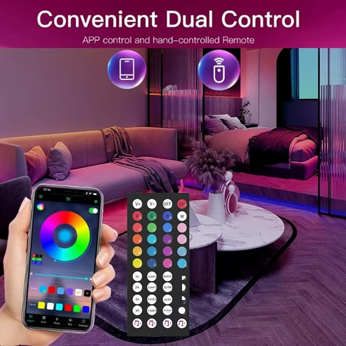 Battery Operated LED Strip Lights 13.12ft RGB Color Changing, Music Sync, Remote & App Control for Bedroom, Party, TV, Decor (13.12ft)