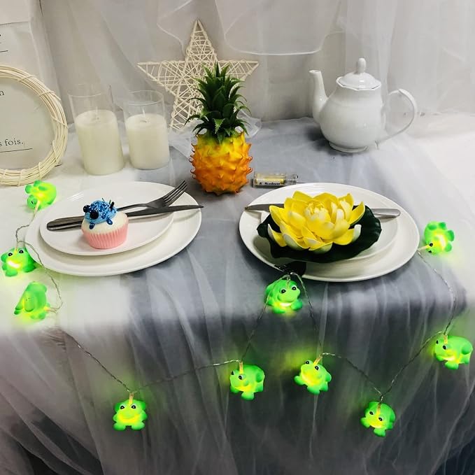 Cute Frog Night Lights Green Frogs String Light Battery Operated Farmland Animal Garland Lamp for Bedroom Holiday Christmas Decortion