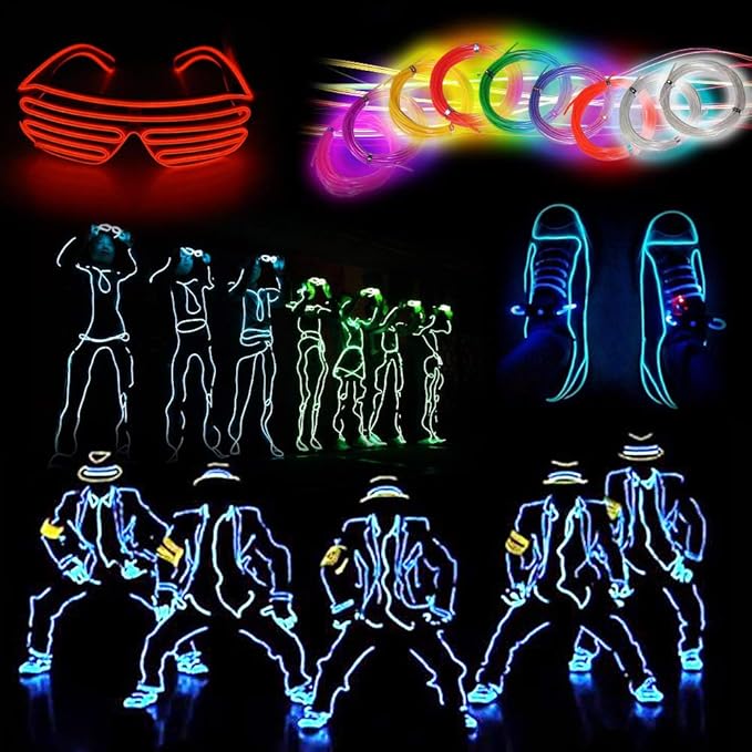 lychee EL Wire Neon Glowing Strobing Electroluminescent Light El Wire w/Battery Pack for Parties, Halloween Decoration (Purple, 9ft)