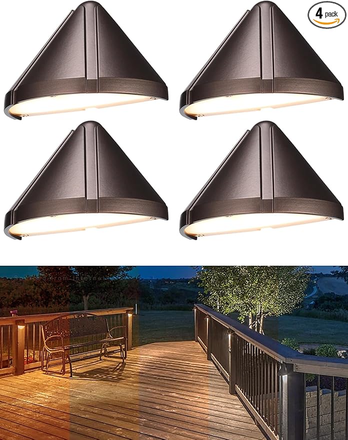 LEONLITE 5CCT Low Voltage LED Deck Light, 12-24V AC/DC Triangle Stair Railing Light, CRI90, IP65, Aluminum, Landscape Step Fence Lighting, 1800K/2700K/3000K/4000K/5000K, Oil Rubbed Bronze, Pack of 4