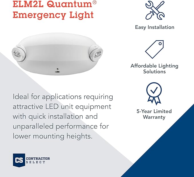 Lithonia Lighting Quantum Emergency Light, 2 Aimable Lamp Heads, 120/277V | Ceiling or Wall Mount, White Thermoplastic, Contemporary Commercial LED Emergency Lights w/ 120/277V Dual Voltage (ELM2L M12)