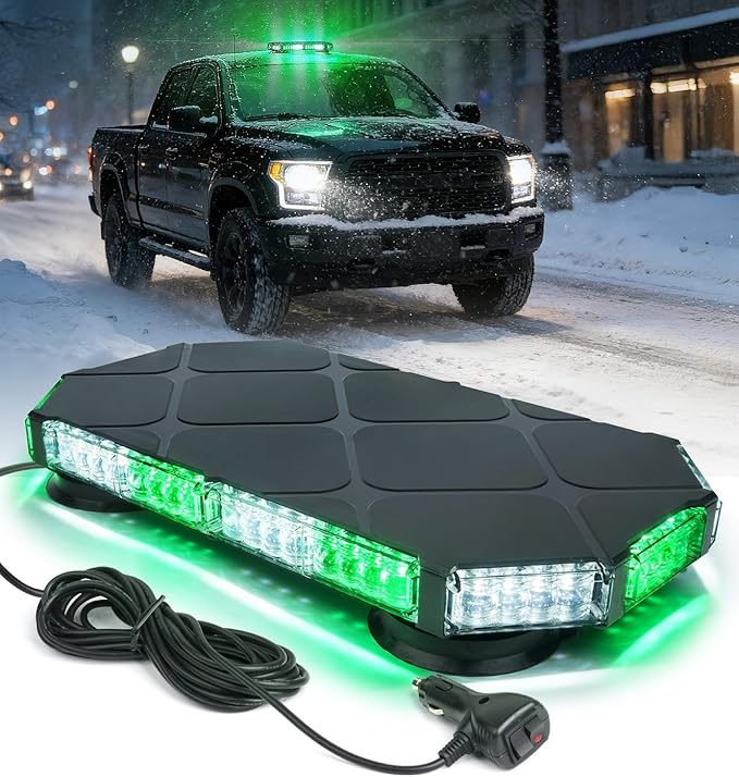 LUMENIX 56 LED Magnetic Roof Top Strobe Light Bar, Low Profile Hazard Warning Flashing Light for Service Vehicles, Utility Trucks, Security Support, Private Property Use – White Green