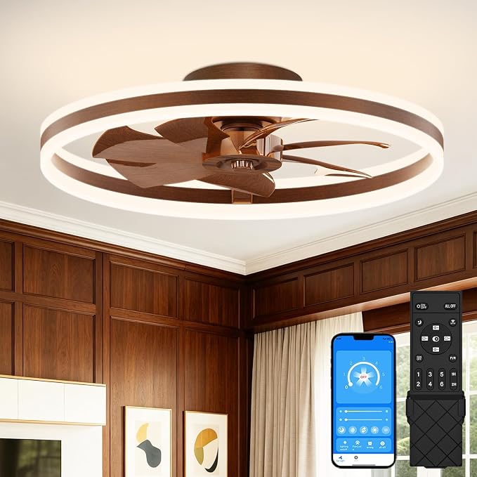 VOLISUN Low Profile Ceiling Fans with Lights and Remote, 24in Flush Mount Ceiling Fans with Light, 3000K-6500K Dimmable Fandelier LED Fan Light, Farmhouse Ceiling Fans with Lights for Bedroom