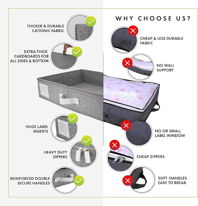 Under Bed Storage, Large 2pc with Lid, Light Gray | Drawer-style pull-out design, Fits blankets, clothes, fabric & shoes, Bins with lids, Bedroom & closet storage
