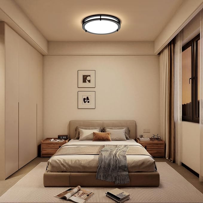 LED Ceiling Light with Remote 13 Inch Flush Mount Ceiling Light Fixture, 24W 3000K-6000K Adjustable Color Temperature, Dimmable Lighting Fixtures for Kitchen Bedroom Hardwired Installation