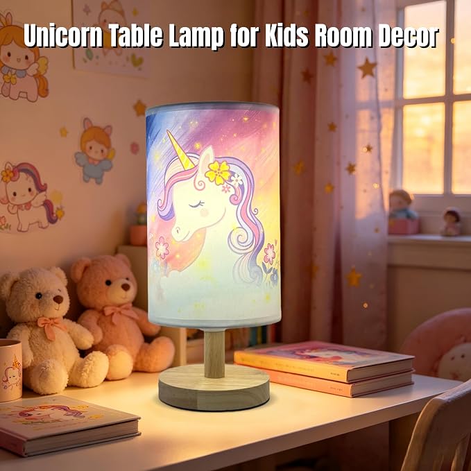 Unicorn Lamp,Unicorn Gifts for Girl,Kids Table Lamp for Bedroom Girls Bedside Lamps,3 Colors Dimmable LED Nightstand Night Light with Flaxen Fabric Shade Desk Lamp for Boys Girls Room Nurser Decor