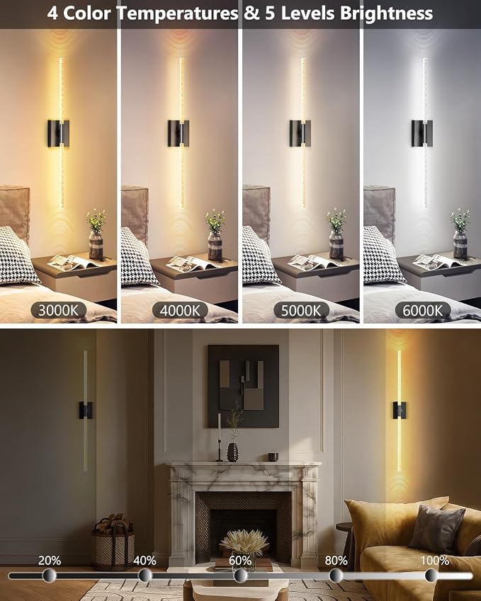 Battery Operated Wall Sconces Set of 2, Crystal Bubble Wireless Wall Light | Rechargeable 10000mAh, Touch & Remote Control, 360°Rotate 4CCT Dimmable, Wall Lamp for Living Room Bedroom Hallway Black
