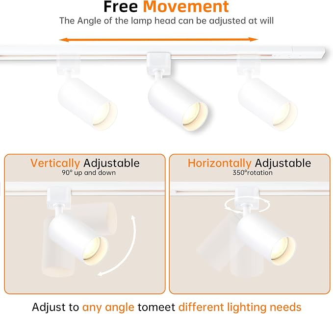 3-Color LED Track Lighting Kit with Floating Canopy Connector, 4-Light H Type Rail System with 3.3FT Rails, Dimmable GU10 Bulbs Included, Adjustable Ceiling Spotlights for Kitchen (4, White)