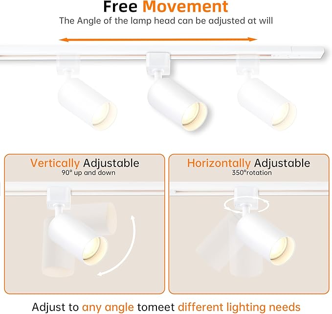 3-Color LED Track Lighting Kit with Floating Canopy Connector, 6-Light H Type Rail System with 6.6FT Rails, Dimmable GU10 Bulbs Included, Adjustable Ceiling Spotlights for Kitchen (6, White)