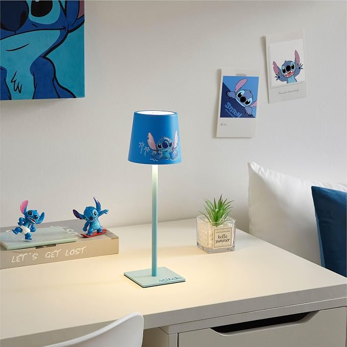 Disney Lilo and Stitch Kids Touch Night Light Lamp, Rechargeable Battery Operated Bedroom Table Lamp with Touch On/Off, Portable LED Desk Light with Charging Cord for Nursery & Children’s Room
