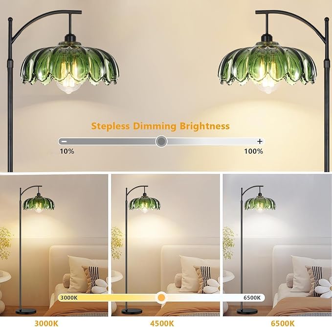 ILLMTW Glass Floor Lamp for Living Room,Bedroom,Mid Century Modern Standing Lamp with Remote,Dimmable Black Tall Lamp Lamp Vintage Retro Arc Floor Lamps Flower Floor Light Boho Bohemian