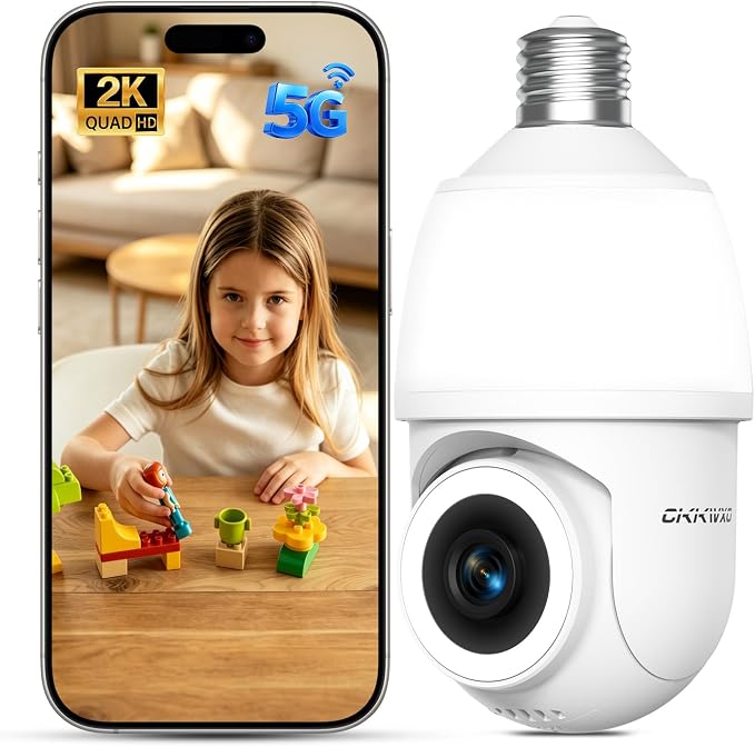 Light Bulb Security Camera,2K 5G & 2.4G WiFi Bulb Cameras for Home Security | Wireless Outdoor Cam with Motion Detection,2-Way Talk,Color Night Vision,Light Socket Security Camera Work with Alexa